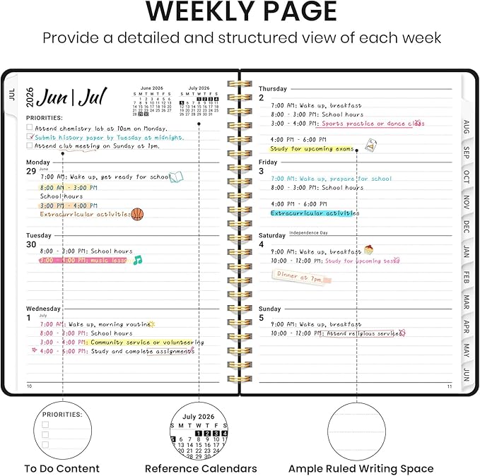 Planner 2026-2027 for Women & Men, Academic Monthly and Weekly Calendar Planner, Jul 2026 - Jun 2027, A4 (8.5" x 11"), Teacher Student Planning Book with Tabs, Ideal for Office School Supplies - Black