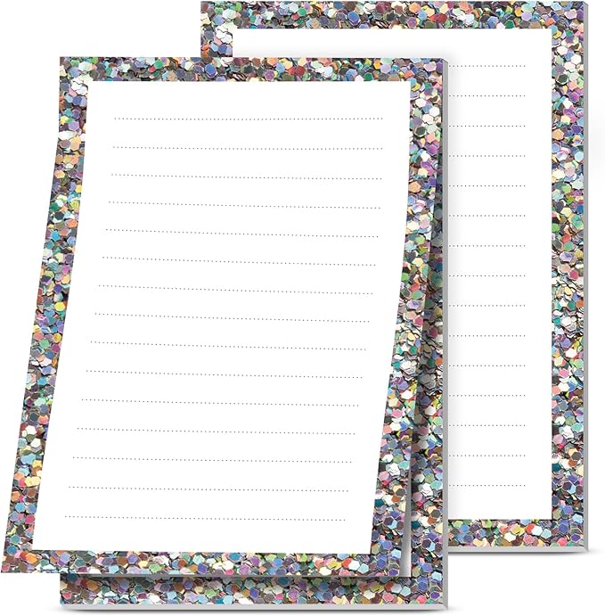 2 Pack Lined Sticky Notes 4x6 in, Cute Self-Stick Notepads with Lines, Large Memo Pads Strong Adhesive for Office, Home Glitter Colorful Pattern