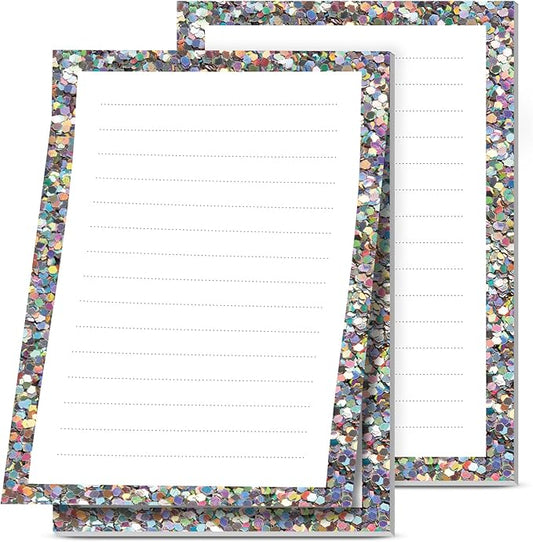 2 Pack Lined Sticky Notes 4x6 in, Cute Self-Stick Notepads with Lines, Large Memo Pads Strong Adhesive for Office, Home Glitter Colorful Pattern