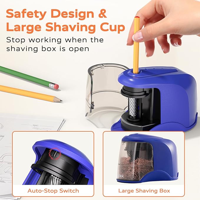 STAGEEK Electric Pencil Sharpener, Plug in or USB/Battery Operated. Works for No.2/Colored Pencils (6-8mm). Ideal for School Classroom Office Home, Blue