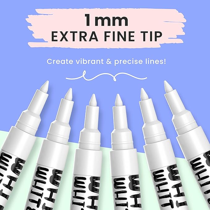 Chalkola White Chalk Markers Fine Tip (6 Pack, 1mm Extra Fine Point) - Dry Erase Liquid Chalk Pens for Chalkboard, Blackboard, Car Window, Bistro, Glass, Board, Calendar - White Chalkboard Markers