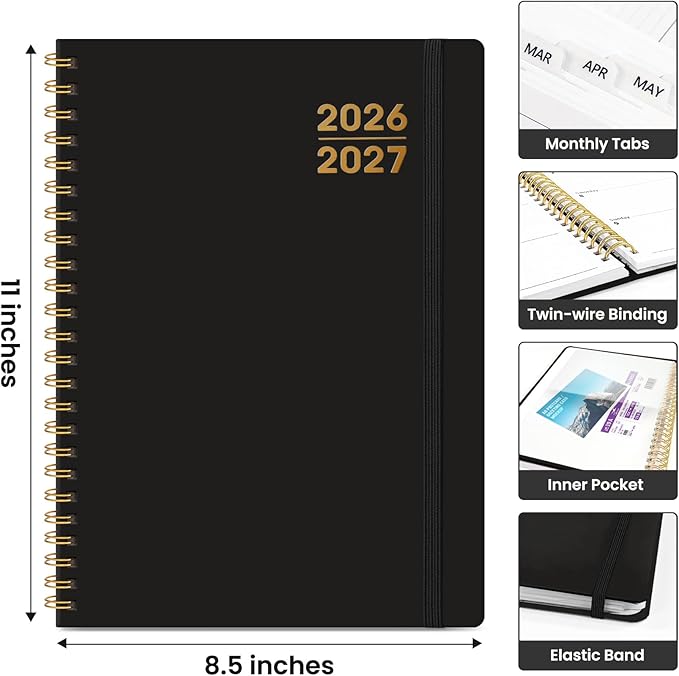 Planner 2026-2027 for Women & Men, Academic Monthly and Weekly Calendar Planner, Jul 2026 - Jun 2027, A4 (8.5" x 11"), Teacher Student Planning Book with Tabs, Ideal for Office School Supplies - Black
