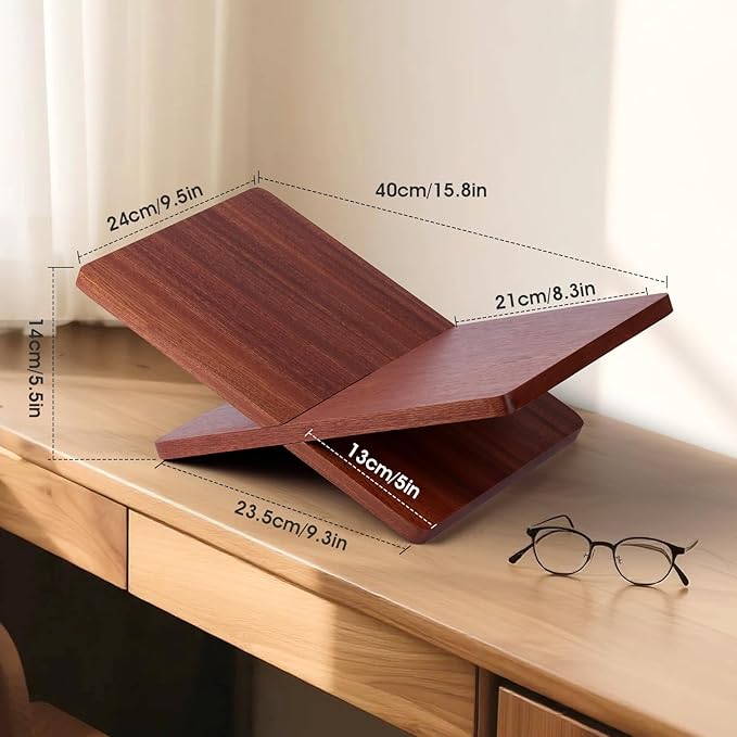 Book Stand for Reading - Solid Sapele Wood Book Holder for Open and Closed Books, Cookbook, Magazines, Textbooks