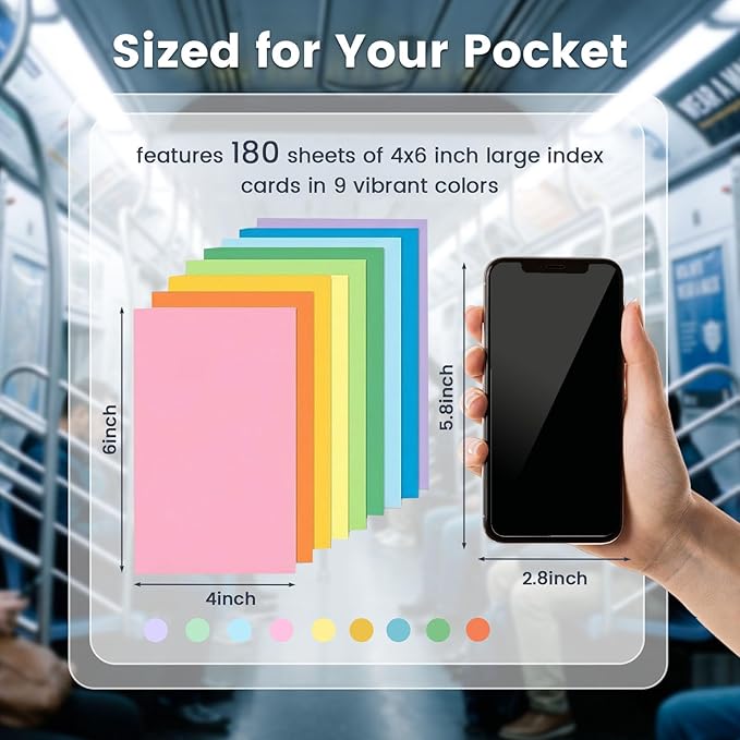 Koogel Index Cards 4x6, 180 Count, Colored Large Index Cards Blank on Both Sides for Back to School, Heavy Notecards Flashcard for Studying Learning Office College Supplies, 9 Assorted Neon Color
