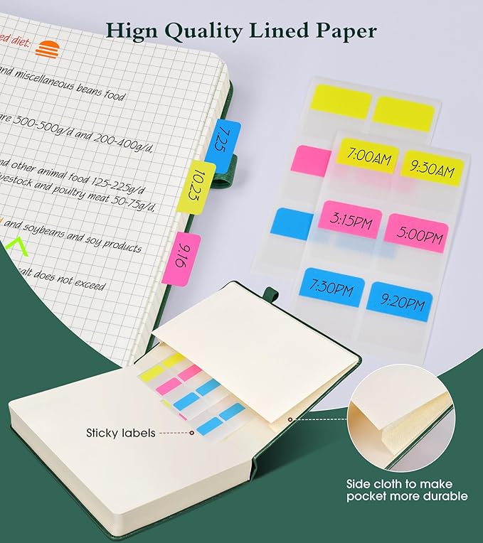 Ansopu Graph Paper Notebook Journal, 360 Numbered Pages Grid Notebooks 8.5 x 11, Thick 100gsm Paper Graphing Notebook Journals for Women Men, A4 Large Hardcover Graph Leather Notebook Green