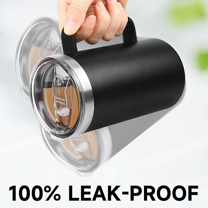 22oz Insulated Coffee Mug with Handle & Leak-Proof Lid - Double Wall Stainless Steel Travel Tumbler Bulk for Commute/Office/Home, Army Green, 4 Pack