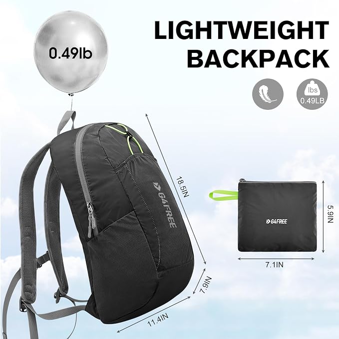 G4Free 24L Lightweight Packable Hiking Backpack Sport Travel Daypack Water Resistant for Women Men | Water Resistant Material, 11.4*7.9*18.5 in, Outdoor Sports, Travel, Hiking, Day trips, Cycling, Daily Use, Foldable Backpack
