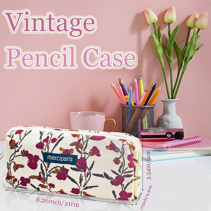 Pencil Pouch Cute Pencil Case Office Storage Bag Holder Box Organizer Aesthetic Bow Flower Pattern Makeup Pouch Cosmetic Bag for Women Girls
