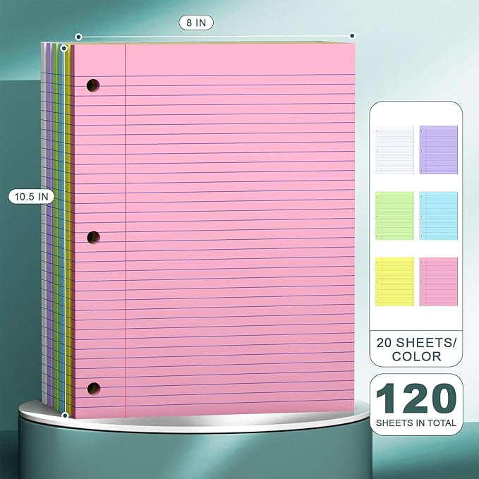 Note Pads 8 X 10.5 Loose Leaf Paper, 120Sheets, 3 Hole Punched Lined Paper, College Ruled 8 X 10.5 Notebooks, 10-1/2" X 8 Binder Writing Pads, Filler Paper For Engineering, Office, School Supplies