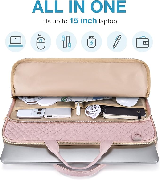 BAGSMART 15.6 Inch Laptop Case Sleeve Compatible with MacBook Pro 16 Inch,15.6 Inch HP,Dell,Acer Aspire,Asus Notebook, Lightweight Laptop Bag for Women with Shoulder Strap,Pocket,Handle, Pink