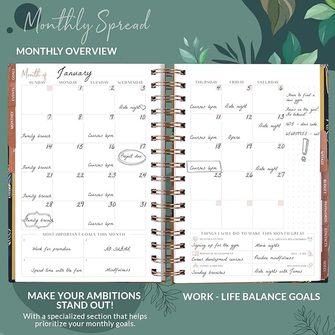 PLANBERRY Hourly Schedule Planner Premium – Undated Weekly Organizer with Time Slots & Monthly Budget – Time Management, Goal Setting, to-Do List & Habit Tracker –6.9″x8.5″(Green Pastures)