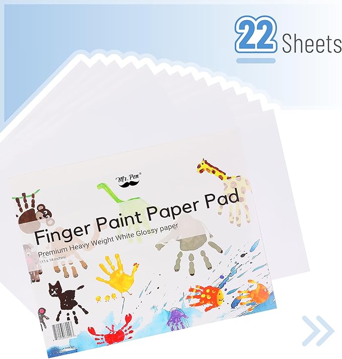 Mr. Pen- Finger Paint Paper Pad for Kids, 11 x 14 Inches, 22 Sheets, Premium Heavyweight White Glossy Paper, Art Paper for Vibrant Finger Painting and Craft Projects
