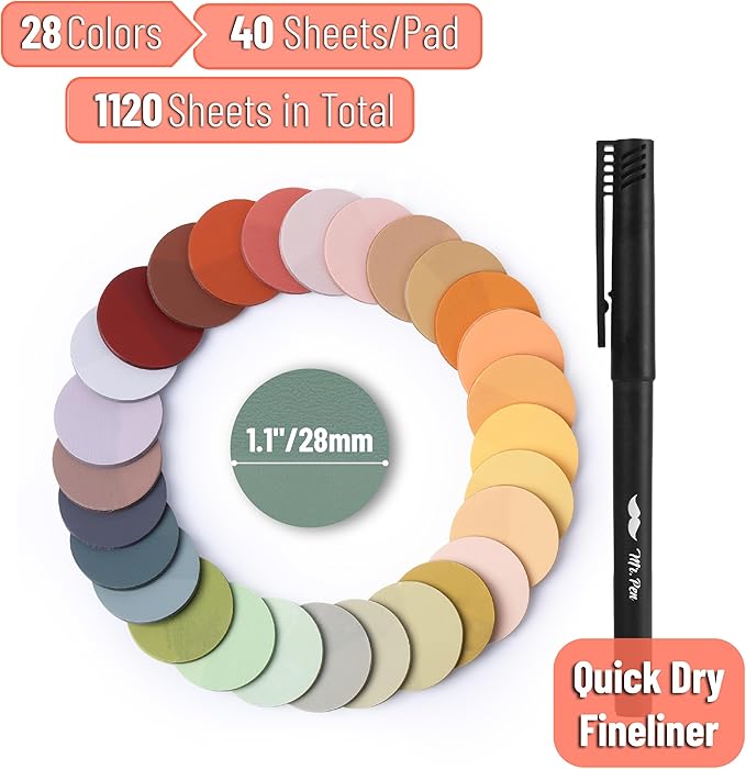 Mr. Pen- Round Transparent Sticky Notes, 1.1” Diameter, 28 Pads, 1120 Sheets, Colorful, Water-Resistant See-Through Sticky Notes Bulk & Fineliner, Smooth Writing, Note Tabs for Bible Journaling