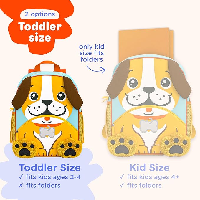 Move2Play, Puppy Toddler Backpack | Toddler Size | Back to School | Preschool Backpacks For Kids | Kindergarten Book Bag | Small, Little, Mini Size | Designed for Boys & Girls Ages 2, 3-5+ Year Olds