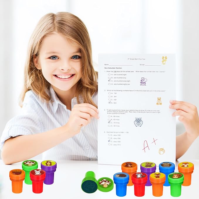 Cinrobiye 24 Pcs Woodland Animals Stampers Party Favor Set, Cute Forest Animal Stamps for Kids Birthday Party, Classroom Rewards, Nature Learning Toys, Goody Bag Fillers