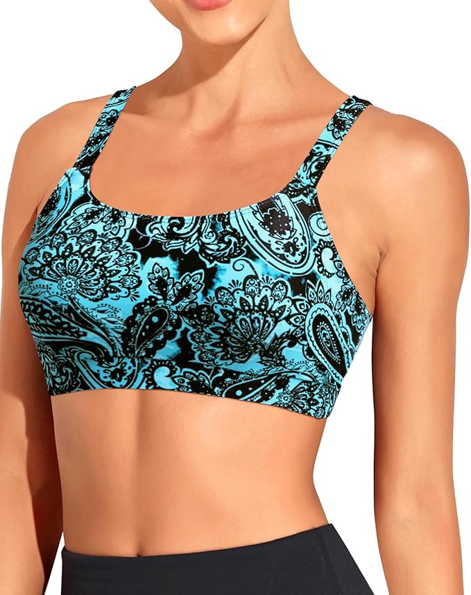 Tempt Me Women Sports Bra Bikini Tops Scoop Neck Bathing Suits Top Padded Swim Crop Tops Only
