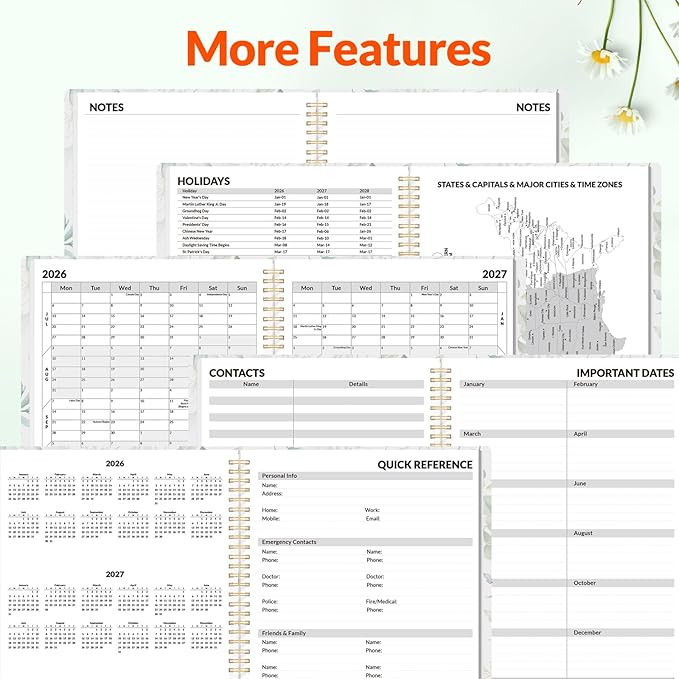 SUNEE Academic Planner 2026-2027 – Weekly & Monthly Planner, July 2026 to June 2027, 8.5"x11", Thick Paper, Tabs, Pockets, Bookmark, Spiral-Bound, Student Teacher Organizer, Greenery