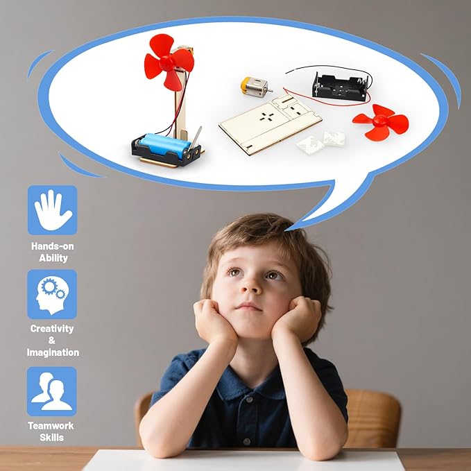 6 STEM Science Kits for Kids Age 8-12, STEM Building Toys for 8-10 Year Girls Boys Wood Crafts, Electric Fan Experiments Activities Circuit Projects, Bulk Summer Gifts for Kids Classroom Party Favors