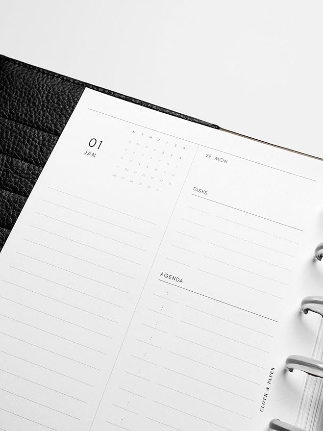 Cloth & Paper 2026 Dated Weekly Planner Inserts - Monday Start | Personal Size 3.75 x 6.75 Inches | 6 Ring Planner Refill Horizontal Weekly Layout, 214 Dated Pages | Minimal Agenda Refill