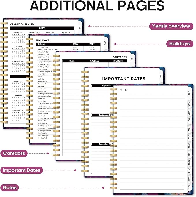 Planner 2026–2027, Academic Monthly Weekly Spiral Calendar, July 2026 – June 2027, Hardcover Agenda Notebook with Tabs, 6.3" x 8.5", Perfect for Students, Teachers, School & Daily Planning - Ocean Glow
