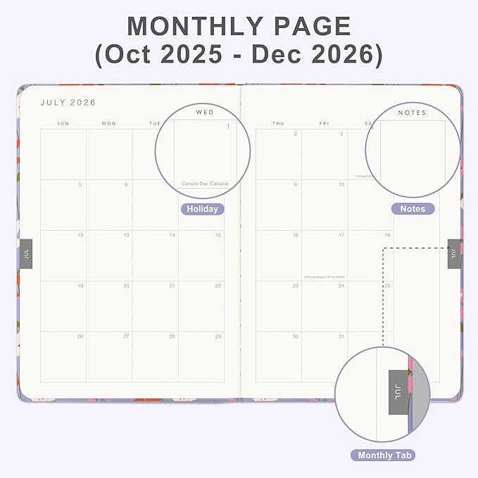 And Per Se 2026 Planner, 15 Months Hardcover Daily, Weekly & Monthly Planner, A5 size, 100GSM Thick Paper, Back Pocket, 5.7" x 8"(Blossom Purple)