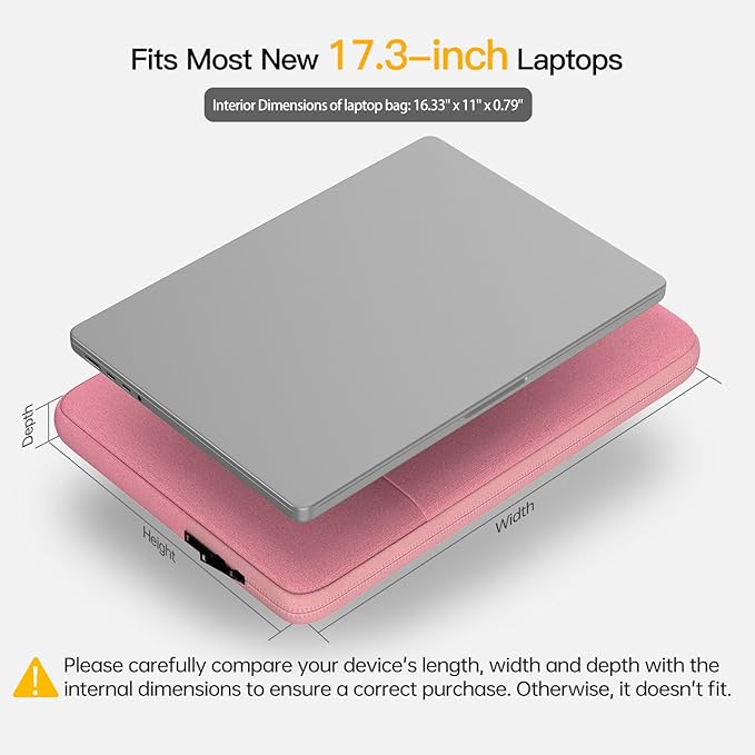 17.3 Inch Laptop Case Sleeve for 2026 2025 HP Laptop 17, Envy 17, Pavilion 17, OmniBook 7, ASUS Vivobook 17, Shockproof Water-Resistant Computer Bag w/Accessory Pocket -Pink