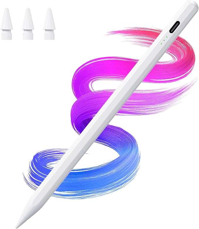 Hastraith Stylus Pen for iPad(2018-2025)-2X Faster Charge with Tilt Sensitivity & Palm Rejection for iPad 11/10/9/8/7/6th Gen, Air 7/6/5/4/3/M3/M2, Pro 13"/12.9"/11"/M4, Mini 7/6/5th, White