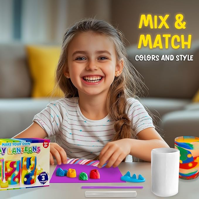Make Your Own Clay Luminaries - Light-up DIY Clay Lanterns Making Kit Activity for Boys Girls and Teens Age 8 9 10 11 12 Year Old and up, Arts and Crafts Clay Lantern Toys for Kids Ages 8-12