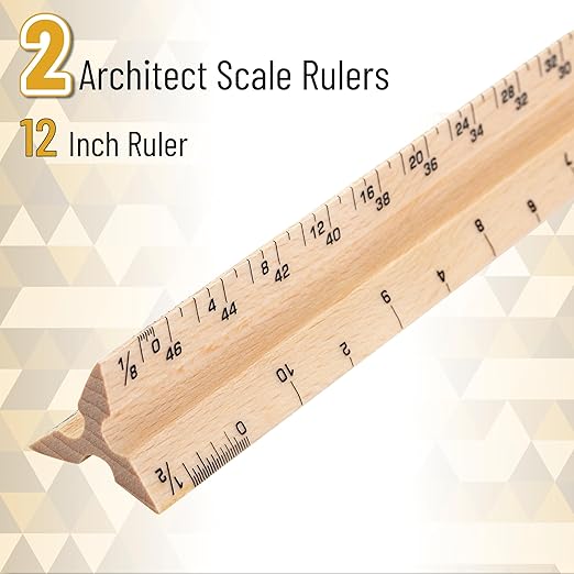 Mr. Pen- Architectural Scale Ruler, 12 Inch, 2 Pack, Wooden Architecture Ruler, Scale Ruler for Blueprints, Architect Ruler, Imperial Scale Drafting Ruler, Architect Ruler for Scale Drawing