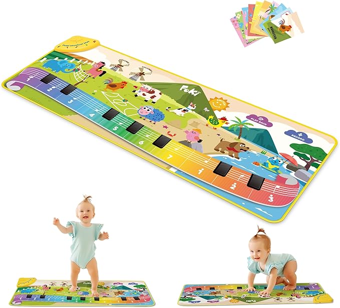FOKI Toddler Toys Floor Piano Mat with 61 Animal Music Sounds, Baby Kid Sensory Educational Dancing Musical Keyboard Carpet Toy, Record Playback, for 1 to 5 Years Old Boy and Girl