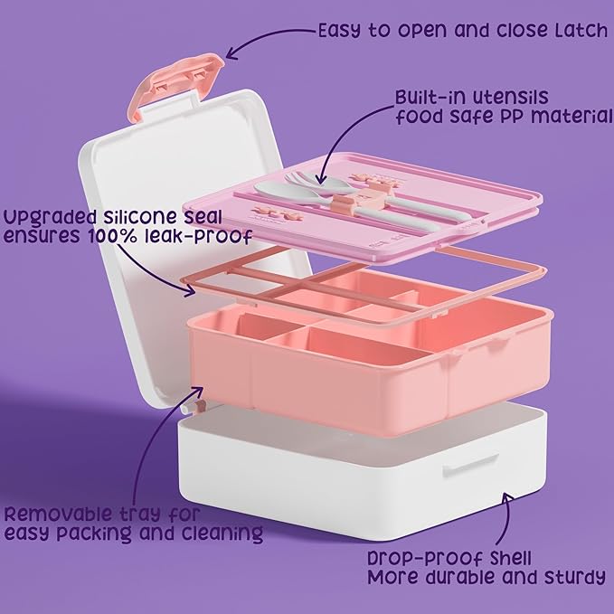 Fimibuke Kids Bento Snack Lunch Box with 4 Compartment, Insulated Lunch Bag, Stainless Steel Vacuum Thermo Food Jar, Ice Pack, Utensils Set, Birthday Gifts for Age 3-12 Back to School Toddler Girl Boy