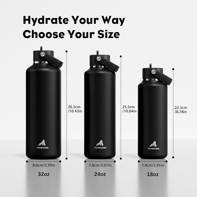 POWCAN 18 oz Water Bottle with Straw: Leakproof Lid, Cold for 24H, Hot for 10H, Flex Cap, Vacuum Stainless Steel Water Bottle for Travel, Sport, Gym, Camping, School, Teens (Twilight Night)