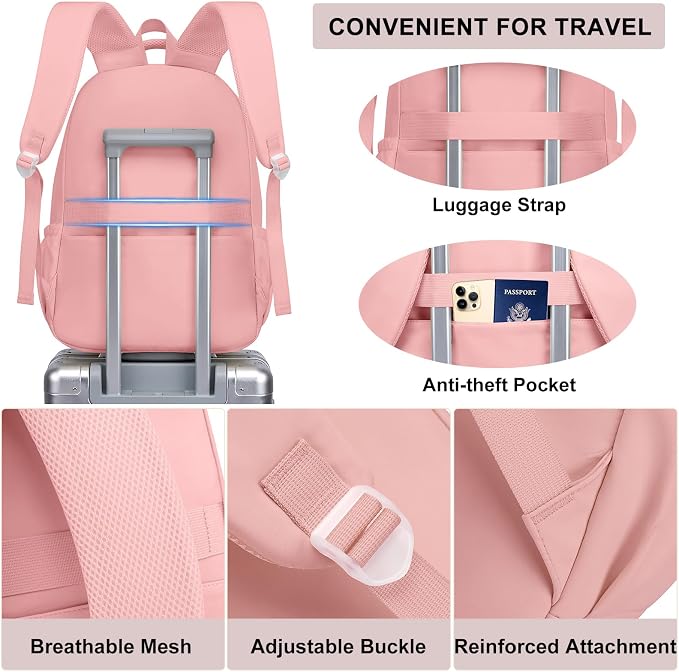 School Backpack for Teen Girls: Cute Bookbags Middle High School College Casual Back Pack 15.6 inch Laptop Backpacks Vintage Bags Women Travel Daypacks Mochilas Escolares Pink
