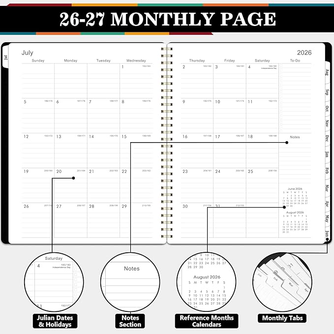 2026-2027 Planner – Jun. 2026 - Jul. 2027, 2026-2027 Planner Weekly and Monthly, 8.5" x 11", Academic Planner 26-27 with Monthly Tabs, Spiral Binding, Thick Paper - Classic Black