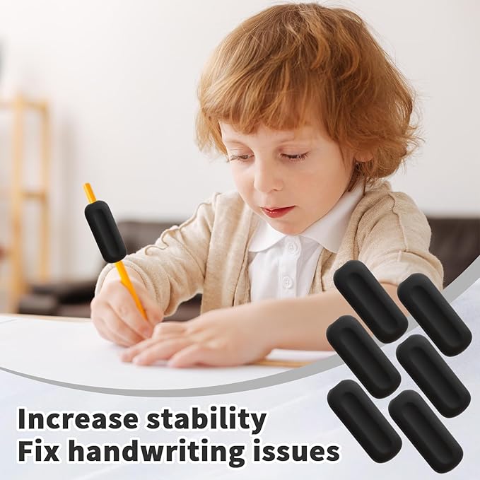 QOUBAI 6 Pcs Silicone Weighted Pencil Grips for Kids Adults Handwriting Aid Improve Penmanship with Autism ADHD Dyspraxia Fine Motor Skills Writing Posture Correction Tools for Classroom (Black)
