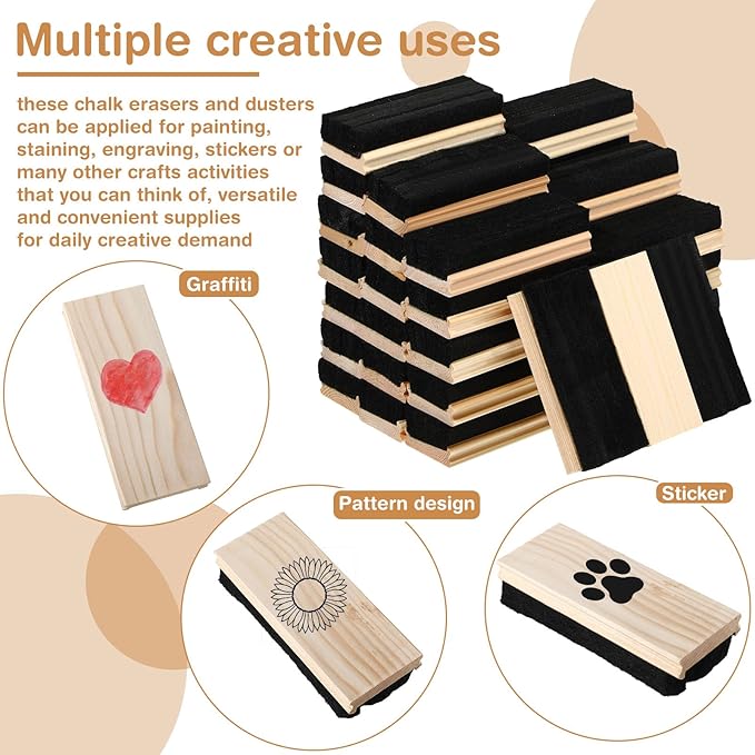 Marspark Felt Style Erasers, Cleaner Dusters Felt Chalkboard Eraser for Kids Wood Chalk Eraser for Chalkboard Cleaners Dusters for Markers White Black Boards Paint School Students Teachers(36 Pieces)