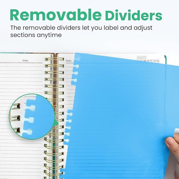 ZOTIA Large Spiral Notebooks for Work 5 Subject with Removable Dividers