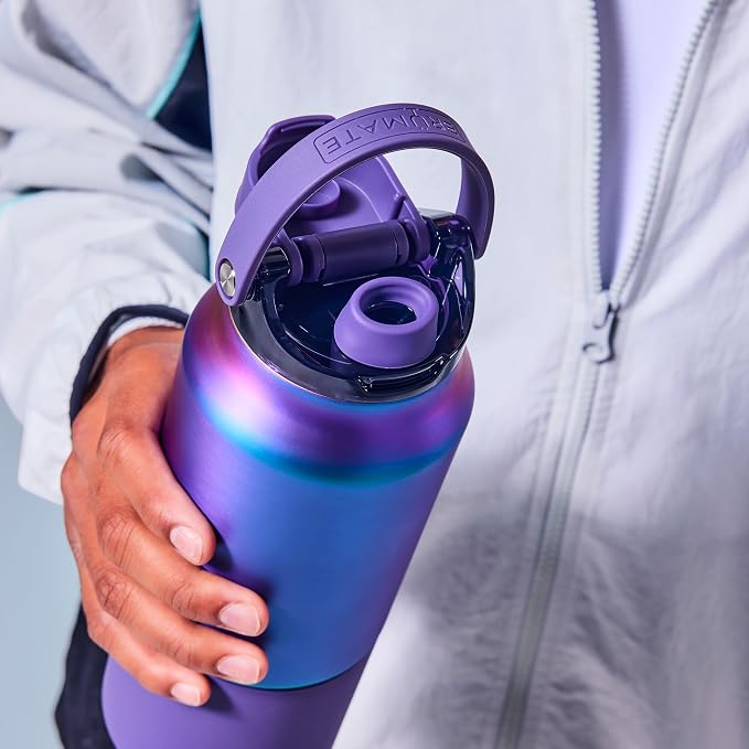 BrüMate Rise 35oz Water Bottle With 100% Leakproof Covered Silicone Straw | Insulated Stainless Steel Water Bottle With Removable Straw | Fast Flow | Soft Sip Silicone Spout | BPA-Free (Dark Aura)