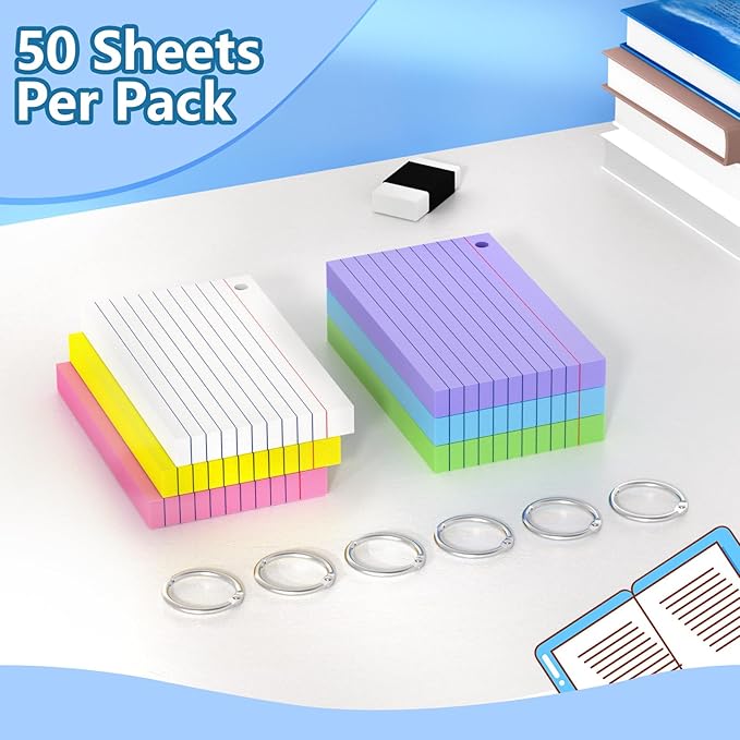 Index Cards 3x5 Inch With Ring, 300 Count, Ruled Colored Index Card, 180GSM Flash Cards College Ruled for Students, Teachers, Study Note Card for Office, Home, School, Office
