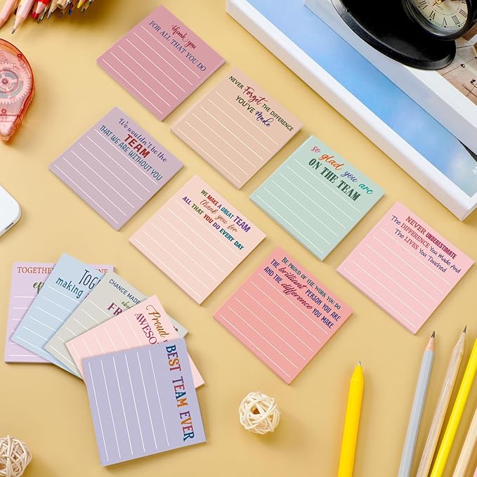 Yinder 24 Pcs Inspirational Sticky Notes Cute Motivational Sticky Notes Pad End of Year Employee Appreciation Gifts Bulk for Teacher Nurse Coworkers Office Supplies 3 x 3'' (Team,Elegant)