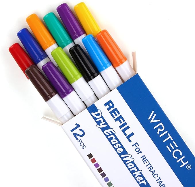 WRITECH Dry Erase Marker Refills, Low Odor Assorted Colors Ink 12ct