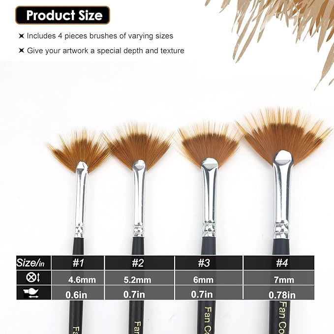 GACDR Fan Grainer Brush for Painting – 4PCS Professional Comb Brushes for Fur, Hair, Wood Grain, Grass, Feathers & Textures,Works with Watercolor Acrylic Oil for Artists & Beginners,Short Handle