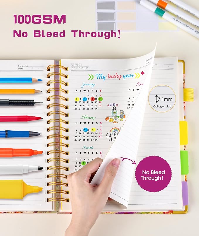 Hardcover Spiral Notebook journal with Removable Dividers Tabs, 300 Pages 5 Subject Notebook College Ruled, 100GMS Notebooks for Work School Note taking,Lined Journal for Women,A5 Autumn Tree