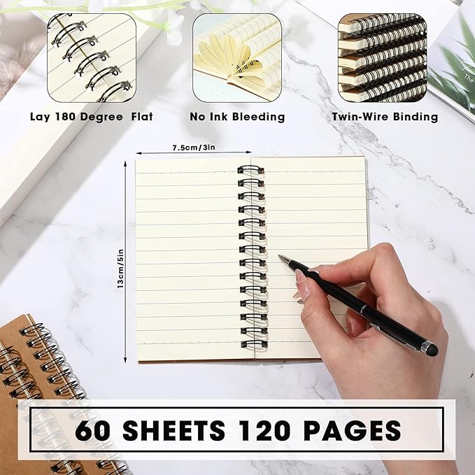 Jutom 150 Pcs Small Spiral Notebooks Memo Pads 3x5 Bulk Small Pocket Notebooks Mini Notepads with Lined Pages Mini Journals for Office School Work Supplies, 120 Pages (Kraft Color)