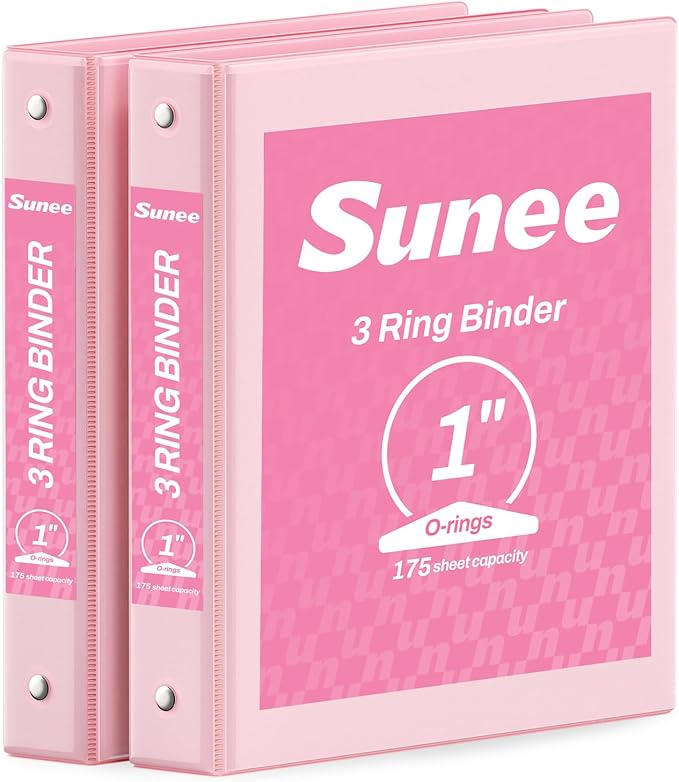 SUNEE 3 Ring Binder 1 Inch 2 Pack, Clear View Binder Three Ring PVC-Free (Fit 8.5x11 Inches) for School or Office Supplies, Pink