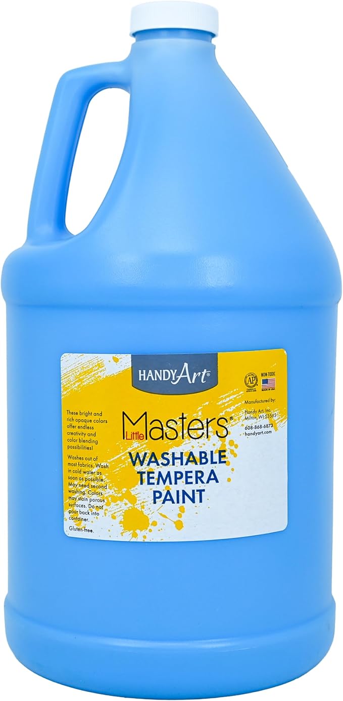 Handy Art Little Masters Washable Tempera Paint, Light Blue, Gallon 128 oz Bottle, Bright & Mixable, High Opacity, Washable Colors for Classroom, Students, Kids, Safe & Non-Toxic, Made in USA