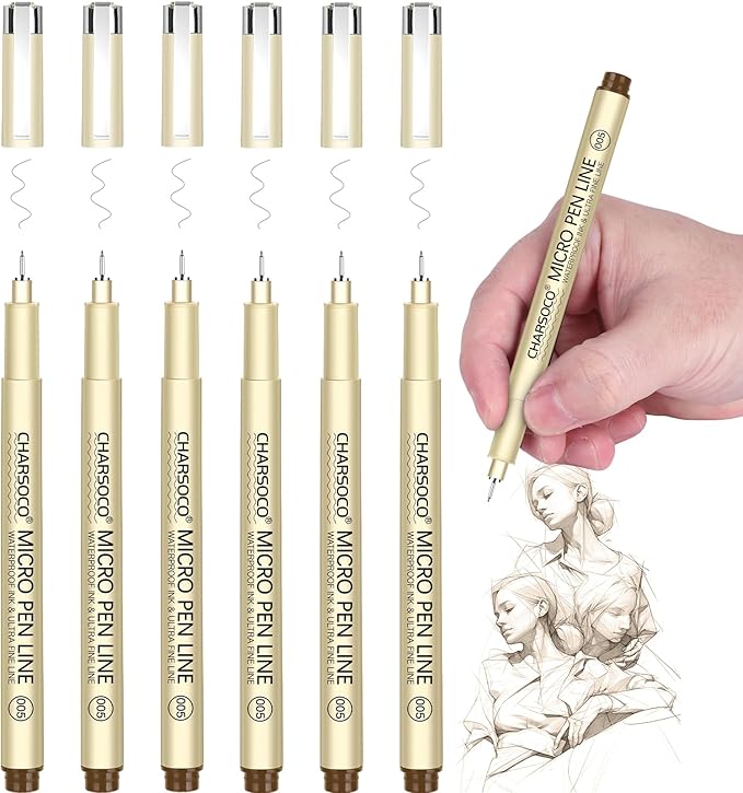 005 Micro Pen, Brown Fine Point Pen with Waterproof Archival Ink, 0.23mm Fineliner Ink Pens for Artist Illustration, Sketching, Anime, Manga, Technical Drawing and Scrapbooking
