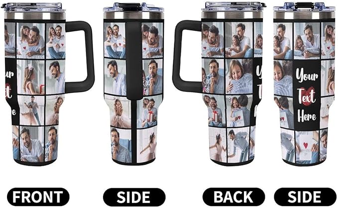 Personalized Tumbler Custom Vacuum Insulated Travel Mug Customizable Coffee Cup with Your Photos and Text Christmas Birthday Gift (18 Photos+Text)