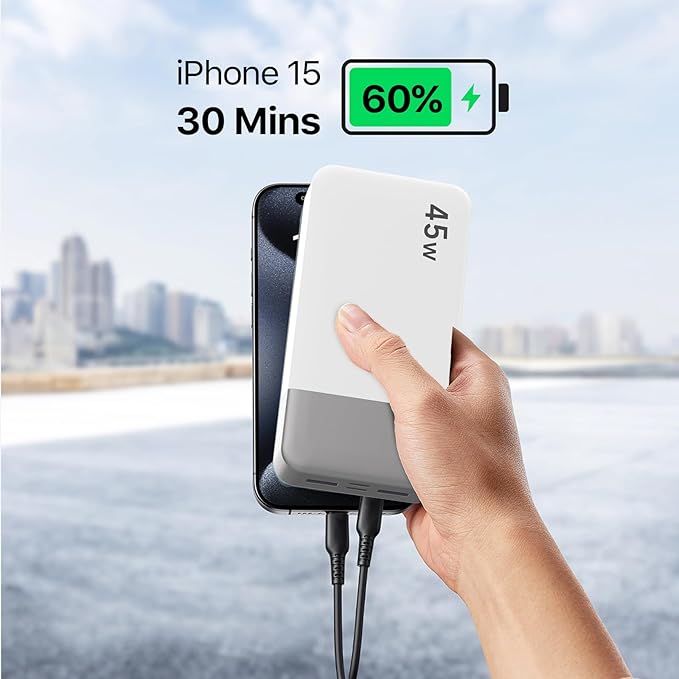 JUOVI Power Bank 45W 20000mAh Portable Charger USB C, PD QC Fast Charging 4-Port(2C+2A) External Battery Pack with LED Display, for iPhone 15 16 MacBook ipad