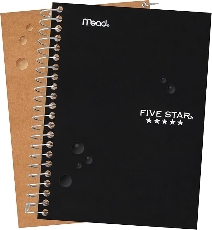 Five Star Spiral Notebook, 1 Subject, College Ruled Paper, 4-3/8" x 7", Personal Size, 80 Sheets, Fights Ink Bleed, Water Resistant Cover, Black (450048AA2-ECM)
